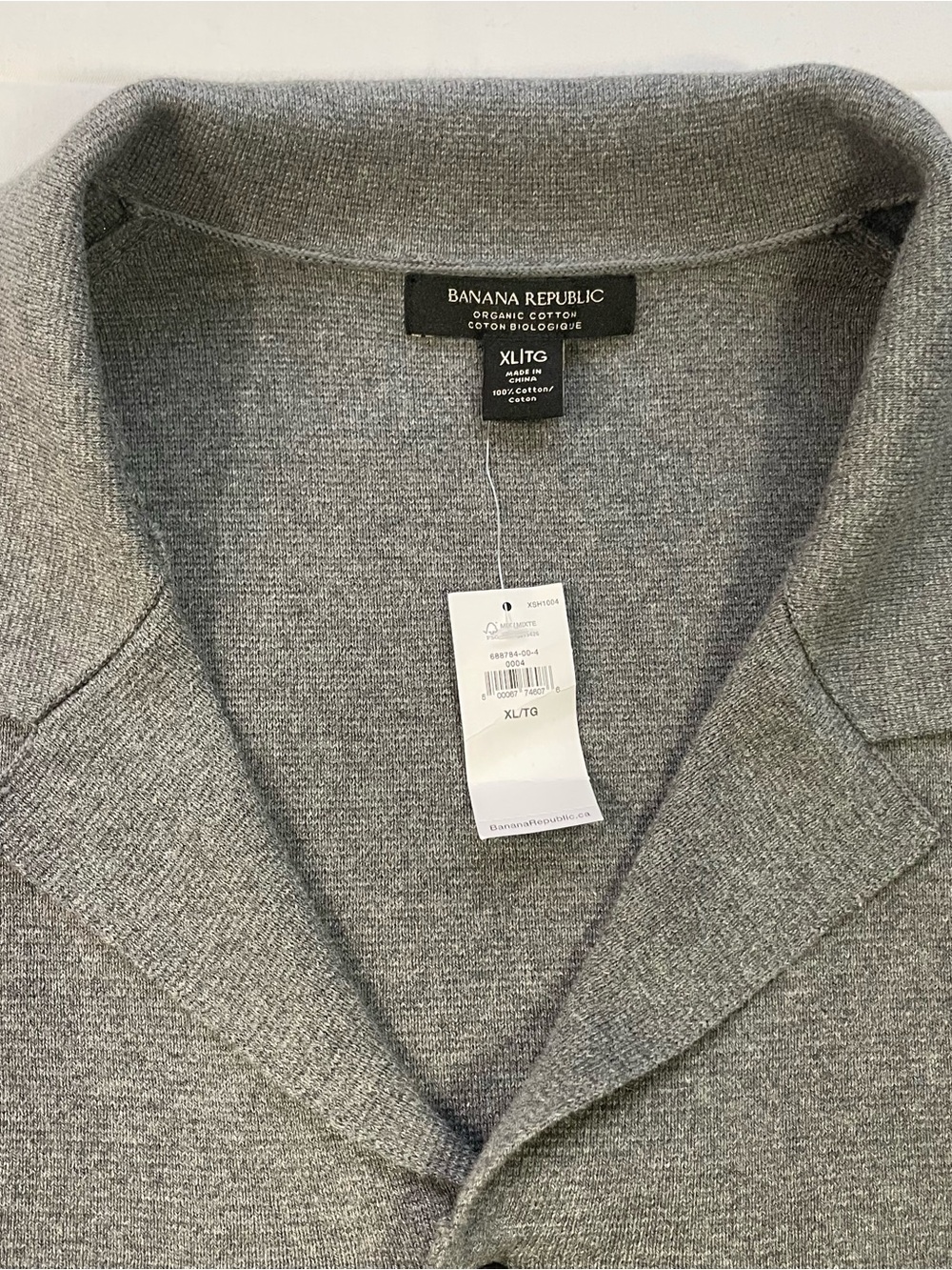 NWT Banana Republic Organic Cotton Knit Camp Collar Shirt Sweater Grey XL - Picture 5 of 8